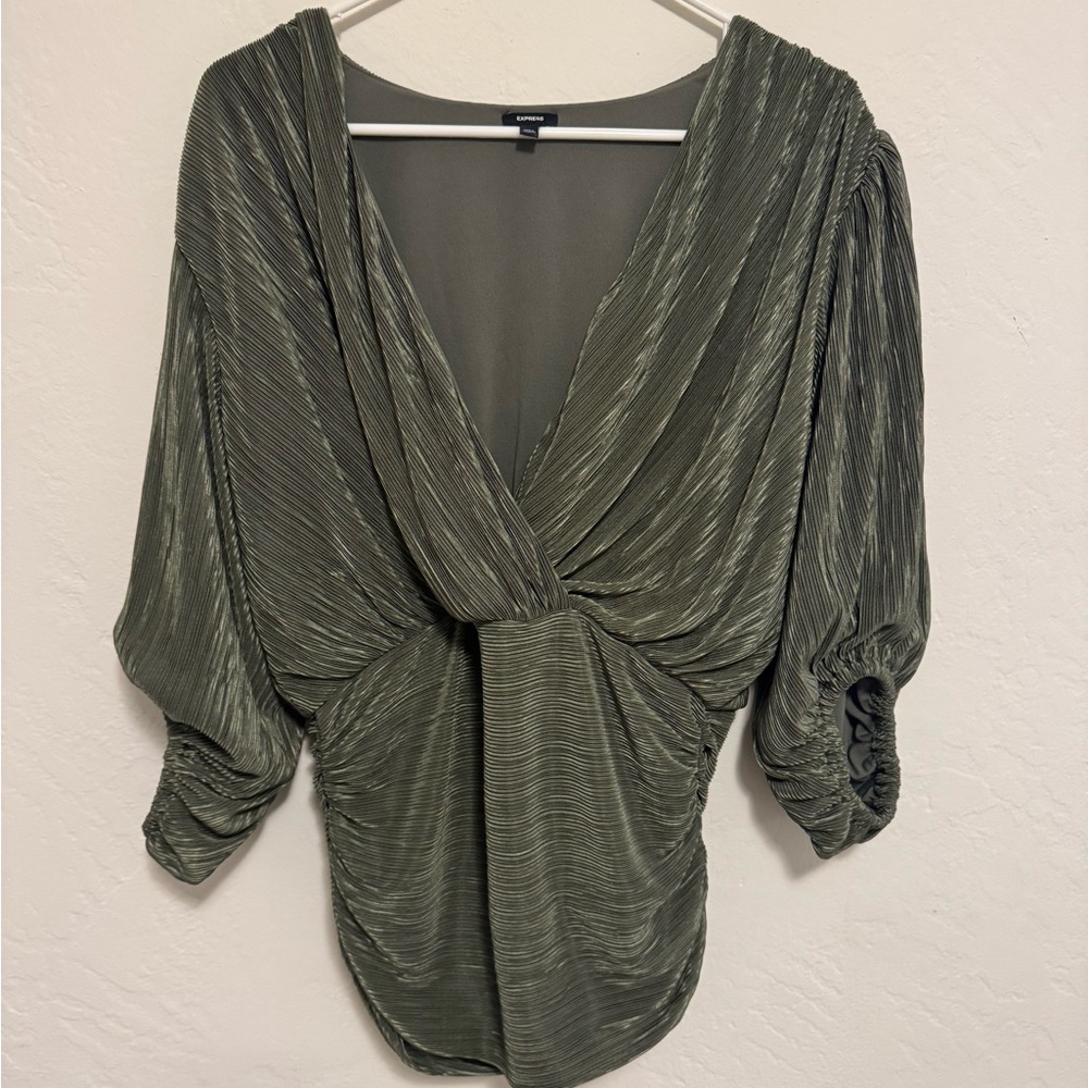 Express Olive Green Draped Blouse